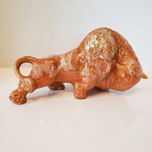 Vintage Mid-century Pottery Orange Glazed Buffalo/Bison.